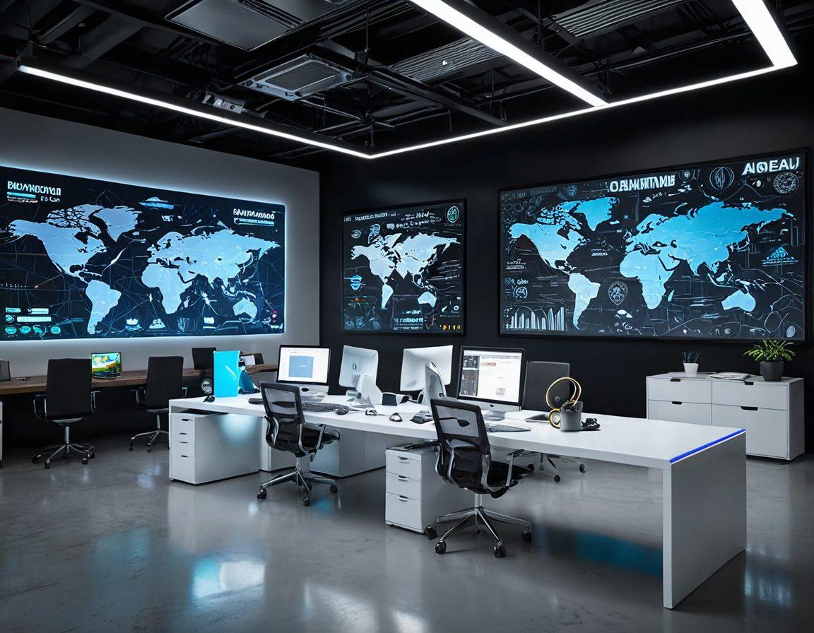 A sleek, futuristic workspace showcasing a glowing computer screen with a creative design interface displaying varied domain names and brand logos. In the background, a digital globe representing global reach and connectivity, with bright arrows symbolizing optimization strategies. Include elements like light bulbs for ideas, gears for mechanics, and a vibrant color palette to emphasize innovation. super-realistic. vibrant colors. white background.